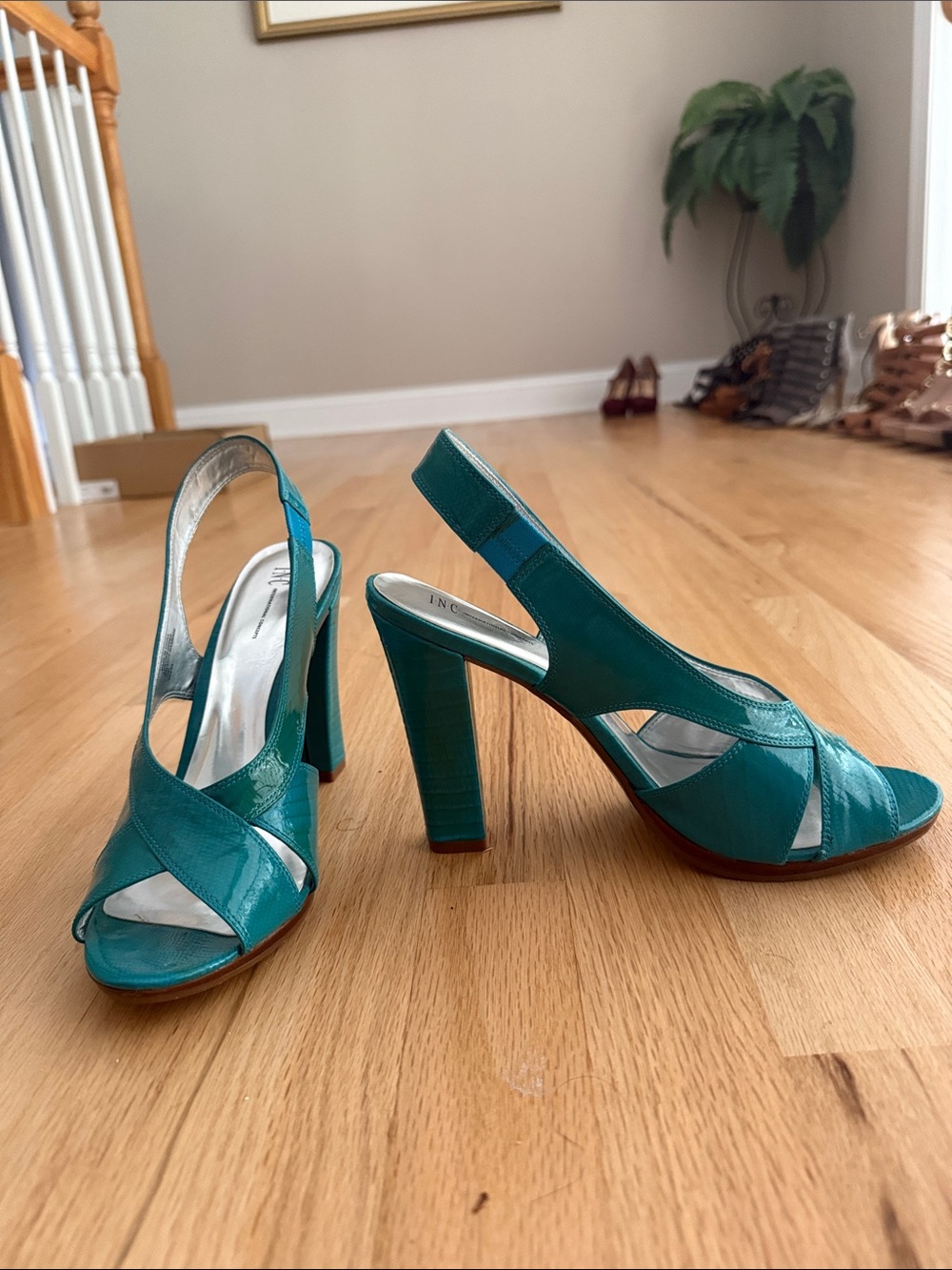 INC International Concepts Teal Crisscross Slingback Heels